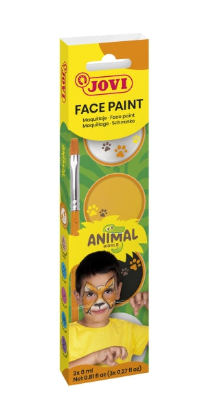 Jovi Animals Estuche de 3 Botes Maquillaje Crema + Accesorios - Hipoalergenico - Facil Aplicacion - Textura Suave - Facil de Eliminar - Color Surtido