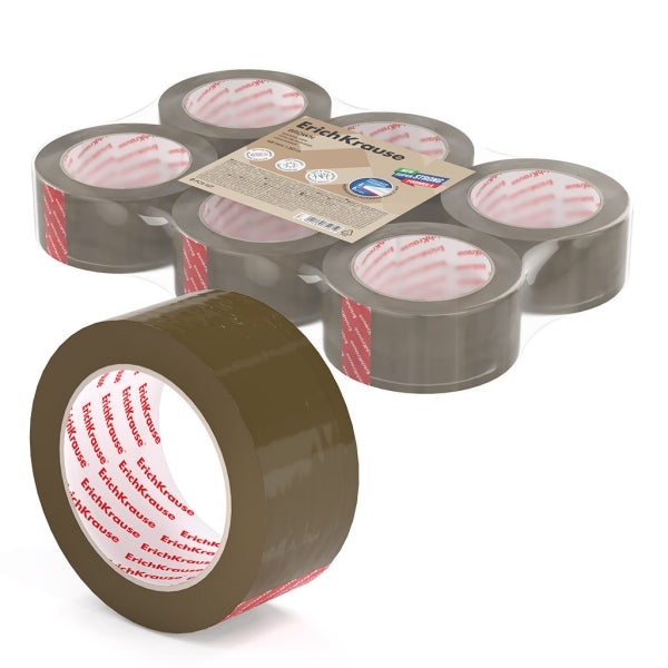 Erichkrause Precinto de Embalaje - Medidas 48mmx50m - Adhesivo de Gran Adherencia - Facil de Cortar - Color Marron - Cantidad: 6