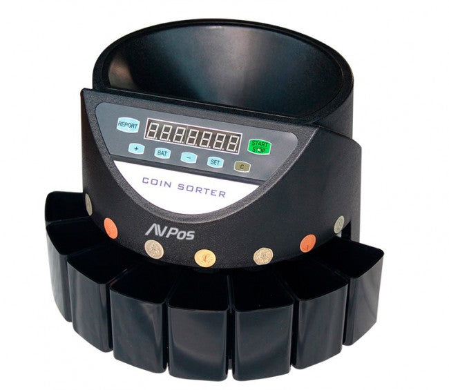 AVPos Contador/Clasificador de Monedas CCM6 - Monedas Desde 1 Centimo Hasta 2 Euros - Color Negro