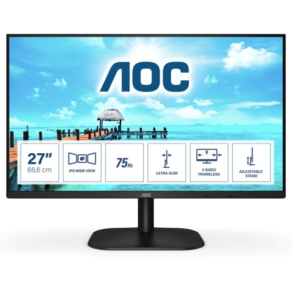 AOC Monitor 27" WLED FullHD 75Hz - Angulo de Vision 178° - 16:9 - HDMI, VGA, Audio - VESA 100x100