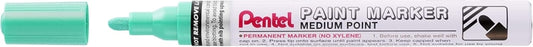 Pentel Paint Marker Marcador de Pintura - Punta Media 4.5mm - Permanente en todas las Superficies - Resistente a Luz y Agua - Cuerpo de Aluminio - Color Verde Perla - Cantidad: 12