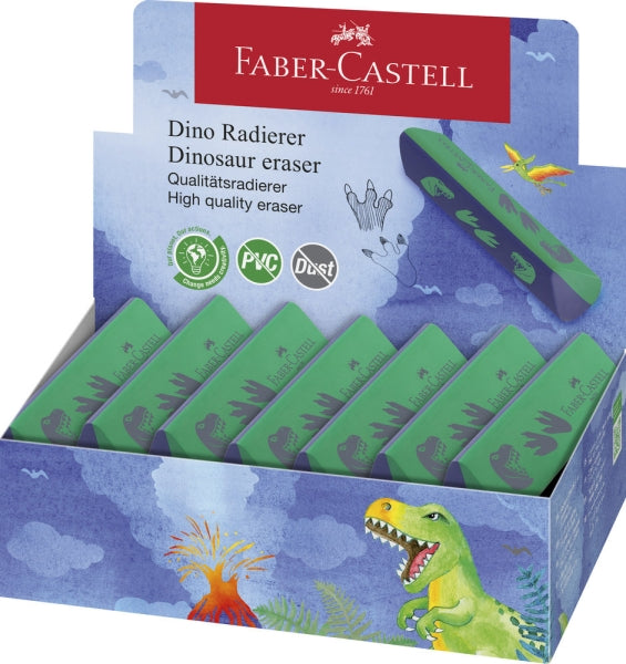 Faber-Castell Dinosaurio Goma de Borrar sin PVC - Forma Triangular Ergonomica - Sin Residuos - Borrado Limpio y Facil
