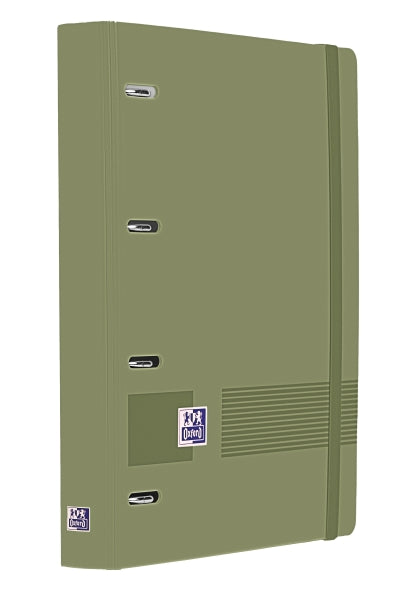 Oxford Europeanbinder Live & Go A4+ Carpeta Tamaño A4+ con Recambio de 100 Hojas Cuadricula 5x5mm - Tapa de Plastico Polyfoam - Cierre con Goma - Color Verde Safari