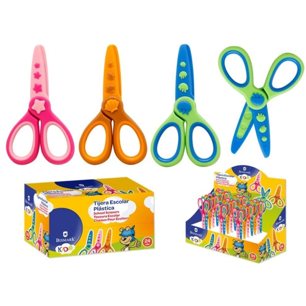Bismark Kids Plastica Tijera Escolar de Plastico - Decoradas con Motivos del Mar - Punta Roma - 3 Diseños Surtidos - Cantidad: 24