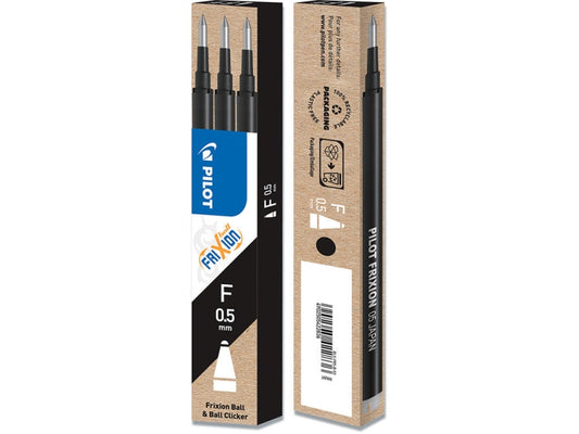 Pilot Pack de 3 Recambios para Frixion Ball / Frixion Clicker - Tinta Gel Borrable - Punta de Bola 0.5mm - Trazo 0.3mm - Color Negro - Cantidad: 12
