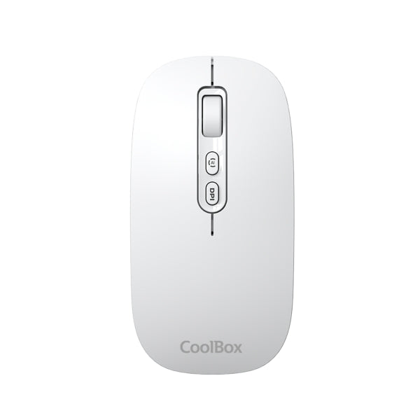 Coolbox W02 Raton Inalambrico - Bluetooth y RF 2.4GHz - Super Ligero - Boton Acceso Copilot - Recargable Por USB-C - DPI Ajustable - Sensor Optico - Color Blanco