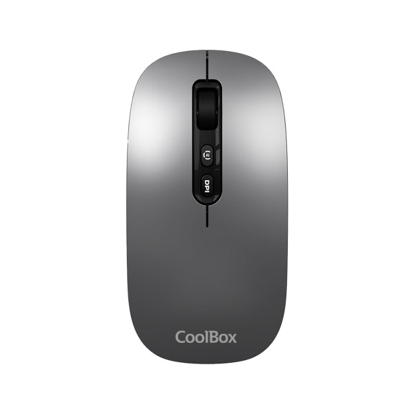 Coolbox W02 Raton Inalambrico - Bluetooth y RF 2.4GHz - Super Ligero - Boton Acceso Copilot - Recargable Por USB-C - DPI Ajustable - Sensor Optico - Color Gris