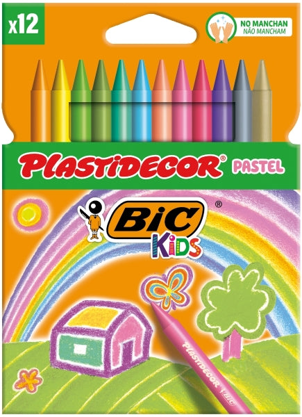 Bic Kids Plastidecor Pastel Caja de 12 Lapices de Cera - Extraresistentes - Facil de Sacar Punta - N