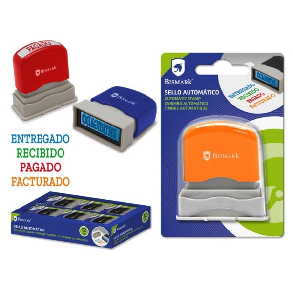Bismark Sello Automatico - Modelos: Entregado, Recibido, Cobrado y Facturado - Diferentes Colores para Diferenciarlos - Cantidad: 12