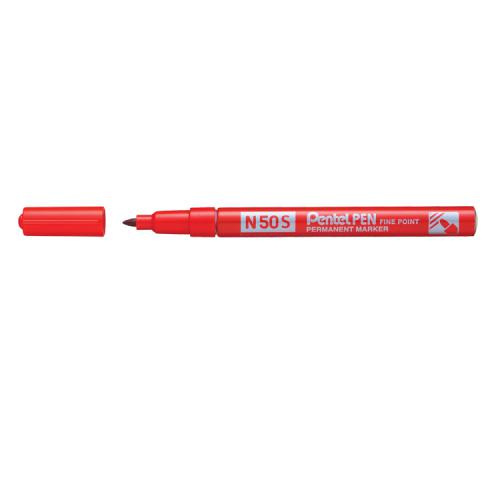 Pentel Pen N50S Rotulador Permanente - Punta Fina 3.18mm - Resistente a Agua y Luz - Color Rojo - Cantidad: 12