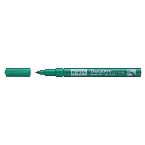 Pentel Pen N50S Rotulador Permanente - Punta Fina 3.18mm - Resistente a Agua y Luz - Color Verde - Cantidad: 12