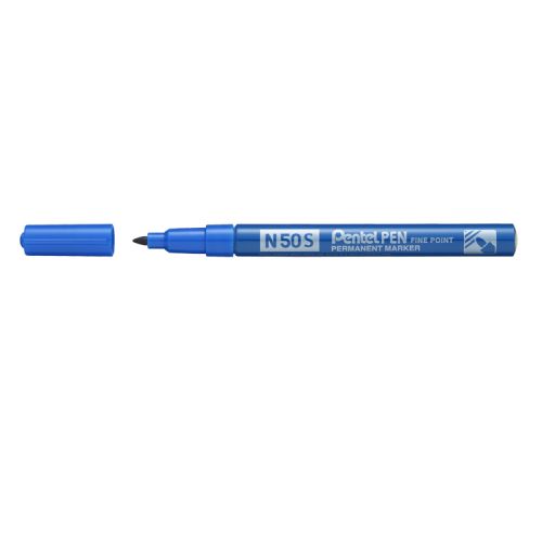 Pentel Pen N50S Rotulador Permanente - Punta Fina 3.18mm - Resistente a Agua y Luz - Color Azul - Cantidad: 12