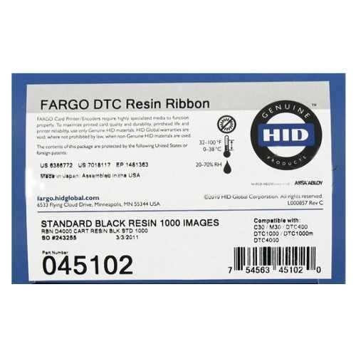 Fargo HID DTC1000 DTC1250 Cinta de Transferencia Termica Original Negro 1.000p + Rodillo de Limpieza - 045102
