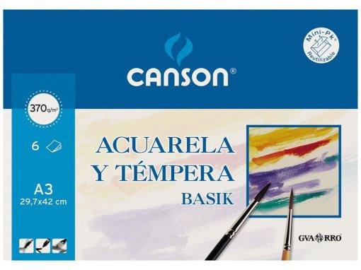 CANSON MINIPACK ACUARELA Y TÉMPERA BASIK 6 HOJAS LISO 29,7X42CM