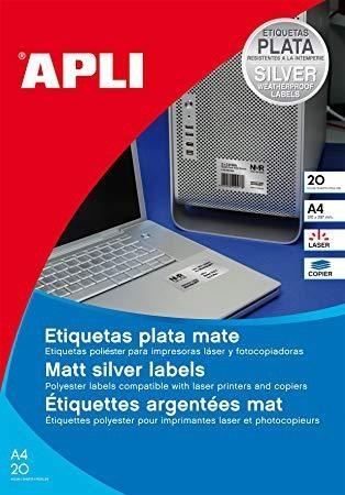 APLI ETIQUETAS ADHESIVAS METALIZADAS 45,7X21,2MM LÁSER C/ROMOS 48 X 20H PLATA