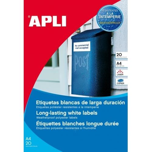 APLI ETIQUETAS ADHESIVAS RESISTENTES INTEMPERIE 99,1X67,7MM LÁSER C/ROMOS 8 X 20H POLIÉSTER BLANCO