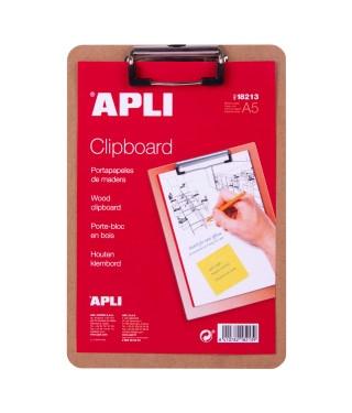 APLI CARPETA CON PINZA ALAMBRE SUPERIOR A5 BASE DE MADERA