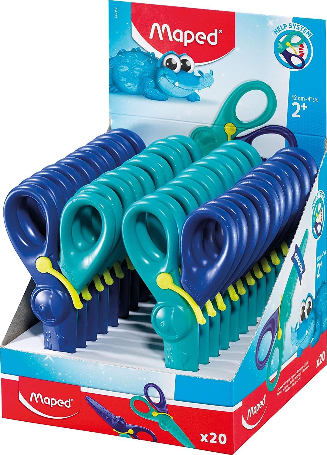 MAPED TIJERAS INFANTILES KIDIPULSE 12CM C/RESORTE DE APERTURA Y PROTECCIÓN +2 AÑOS AZUL BICOLOR