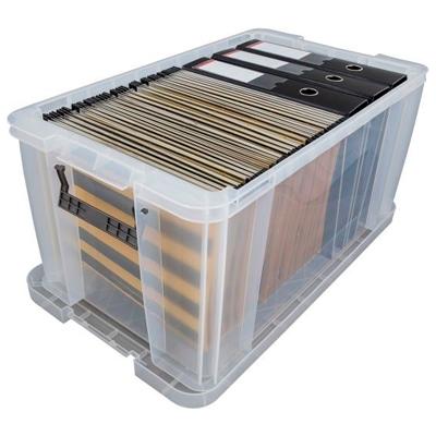ARCHIVO 2000 CAJA DE ALMACENAJE LOW-COST APILABLE, CON TAPA Y SISTEMA DE BLOQUEO PARA EVITAR QUE SE ABRA CAPACIDAD 54 LITROS 380X650X310 MM CRISTAL TRANSPARENTE