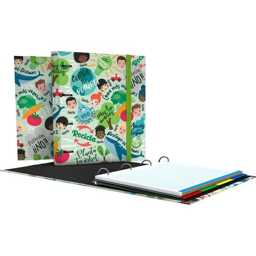 GRAFOPLÁS CARPEBOOK 4 ANILLAS MIXTAS D35 REVOLUTION GREEN 4 SEPARADORES C/RECAMBIO 100H A4 CARTÓN PLASTIFICADO