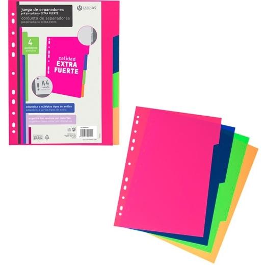 CARCHIVO SEPARADORES 4 POSICIONES A4 PP EXTRA FUERTE COLORES FASHION