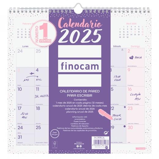 FINOCAM CALENDARIO DE PARED PARA ESCRIBIR 300X300MM CHIC MORADO 2025