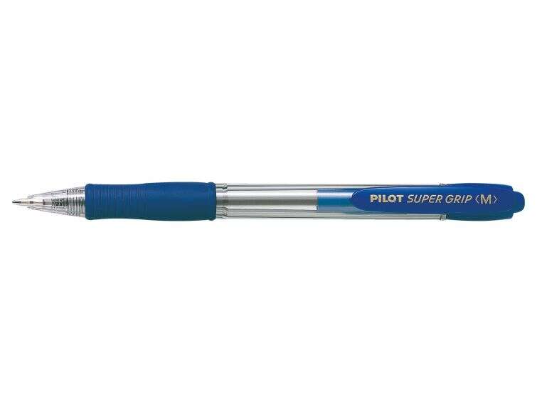 Pilot Boligrafo de Bola Retractil SuperGrip - Punta Redonda 1.0mm - Trazo 0.27mm - Tinta de Aceite - Grip Ergonomico - Color Azul - Cantidad: 12