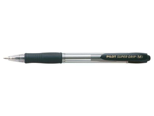 Pilot Boligrafo de Bola Retractil SuperGrip - Punta Redonda 1.0mm - Trazo 0.27mm - Tinta de Aceite - Grip Ergonomico - Color Negro - Cantidad: 12