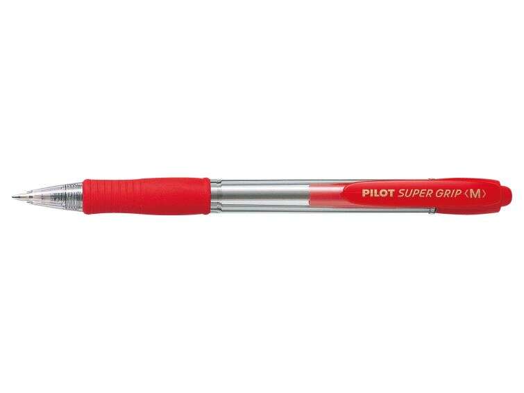 Pilot Boligrafo de Bola Retractil SuperGrip - Punta Redonda 1.0mm - Trazo 0.27mm - Tinta de Aceite - Grip Ergonomico - Color Rojo - Cantidad: 12