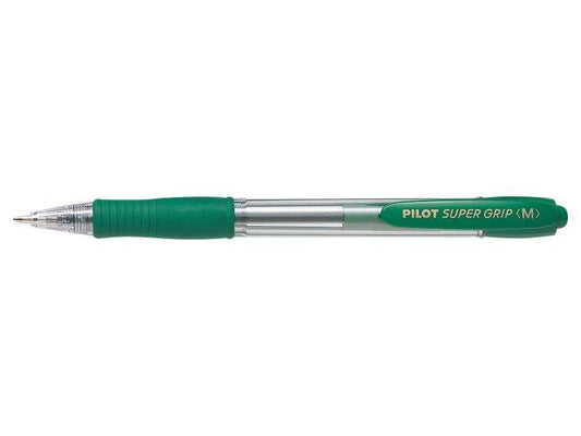 Pilot Boligrafo de Bola Retractil SuperGrip - Punta Redonda 1.0mm - Trazo 0.27mm - Tinta de Aceite - Grip Ergonomico - Color Verde - Cantidad: 12