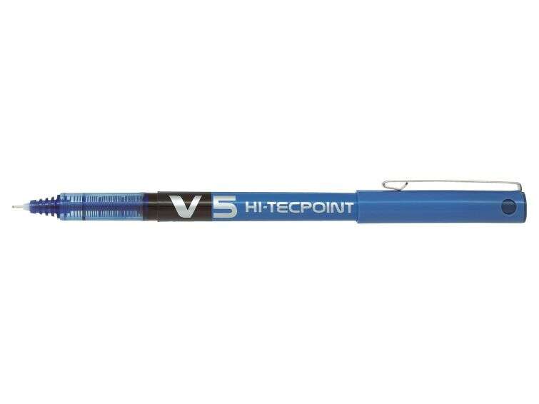 Pilot Boligrafo de tinta liquida V5 HI-Tecpoint Rollerball - Punta fina de aguja 0.5mm - Trazo 0.3mm - Color Azul - Cantidad: 12