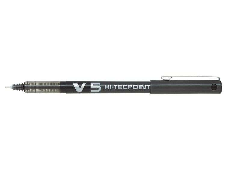 Pilot Boligrafo de tinta liquida V5 HI-Tecpoint Rollerball - Punta fina de aguja 0.5mm - Trazo 0.3mm - Color Negro - Cantidad: 12