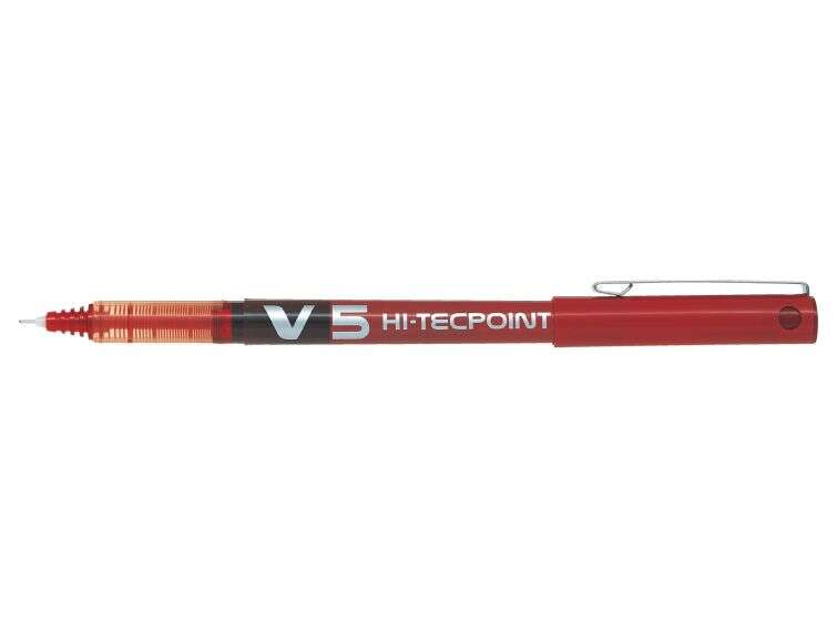 Pilot Boligrafo de Tinta Liquida V5 HI-Tecpoint Rollerball - Punta Fina de Aguja 0.5mm - Trazo 0.3mm - Color Rojo - Cantidad: 12