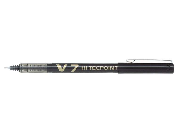 Pilot Boligrafo de tinta liquida V7 HI-Tecpoint Rollerball - Punta fina de aguja 0.7mm - Trazo 0.5mm - Color Negro - Cantidad: 12