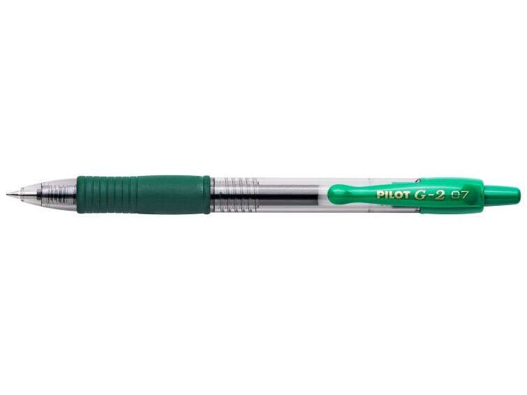 Pilot Boligrafo de Gel G2 Rollerball Retractil - Recargable - Punta de Bola Redonda 0.7mm - Trazo 0.32mm - Grip Ergonomico - Color Verde - Cantidad: 12