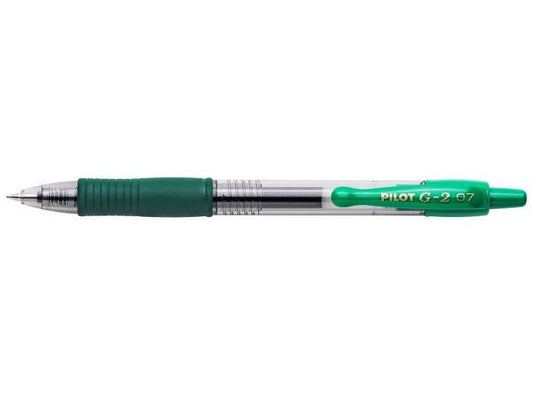 Pilot Boligrafo de Gel G2 Rollerball Retractil - Recargable - Punta de Bola Redonda 0.7mm - Trazo 0.32mm - Grip Ergonomico - Color Verde - Cantidad: 12