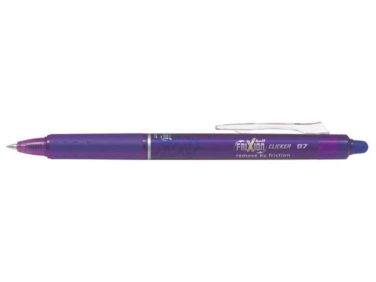 Pilot Frixion Clicker Boligrafo de Gel Borrable Retractil - Punta de Bola 0.7mm - Trazo 0.4mm - Grip Ergonomico - Color Violeta - Cantidad: 12
