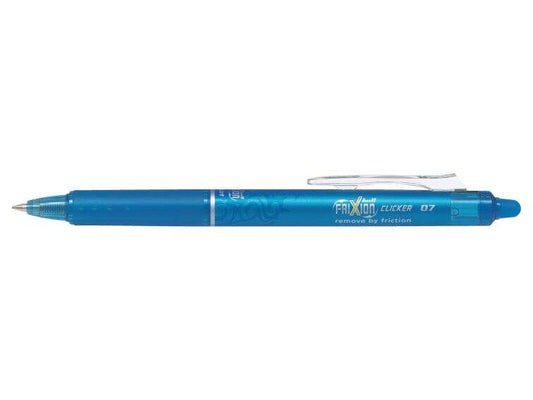 Pilot Frixion Clicker Boligrafo de Gel Borrable Retractil - Punta de Bola 0.7mm - Trazo 0.4mm - Grip Ergonomico - Color Azul Claro - Cantidad: 12