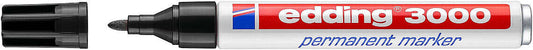 Edding 3000 Rotulador Permanente - Punta Redonda de 1.5mm - Trazo entre 1.5 y 3mm - Recargable - Secado Rapido - Color Negro - Cantidad: 10