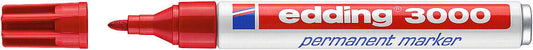 Edding 3000 Rotulador Permanente - Punta Redonda de 1.5mm - Trazo entre 1.5 y 3mm - Recargable - Secado Rapido - Color Rojo - Cantidad: 10