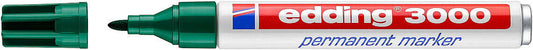 Edding 3000 Rotulador Permanente - Punta Redonda de 1.5mm - Trazo entre 1.5 y 3mm - Recargable - Secado Rapido - Color Verde - Cantidad: 10