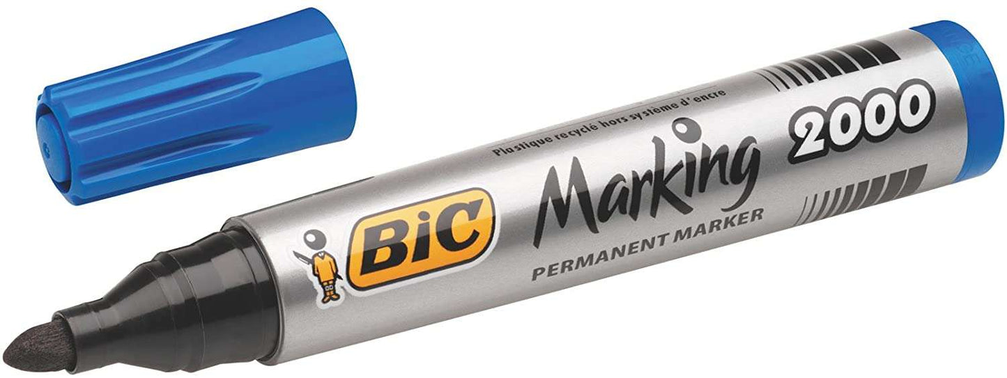 Bic Marking 2000 Ecolutions Rotulador Permanente - Tinta con Base de Alcohol - Ecologico - Secado Rapido - Color Azul - Cantidad: 12