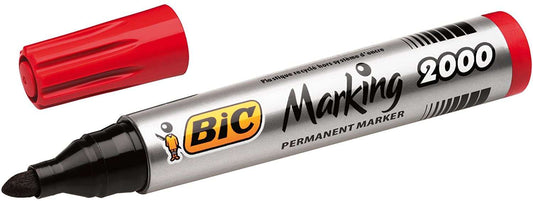 Bic Marking 2000 Ecolutions Rotulador Permanente - Tinta con Base de Alcohol - Ecologico - Secado Rapido - Color Rojo - Cantidad: 12