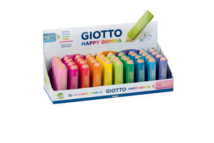 Giotto Happy Gomma Goma de Borrar - Forma de Lapiz - Para Borrar Grafito - Colores Fluo Surtidos - Cantidad: 40