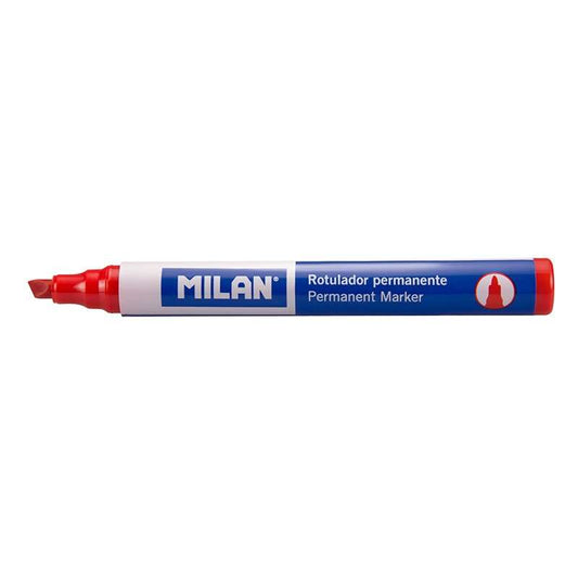 Milan Rotuladores Permanentes Punta Biselada - Punta 1 - 4mm - Tinta a Base de Alcohol - Color Rojo