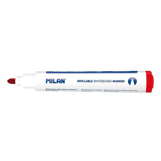 Milan Rotuladores para Pizarra Blanca Recargables - Punta Redonda 5mm - Tinta a base de Alcohol - Borrable en Seco - Color Rojo - Cantidad: 12
