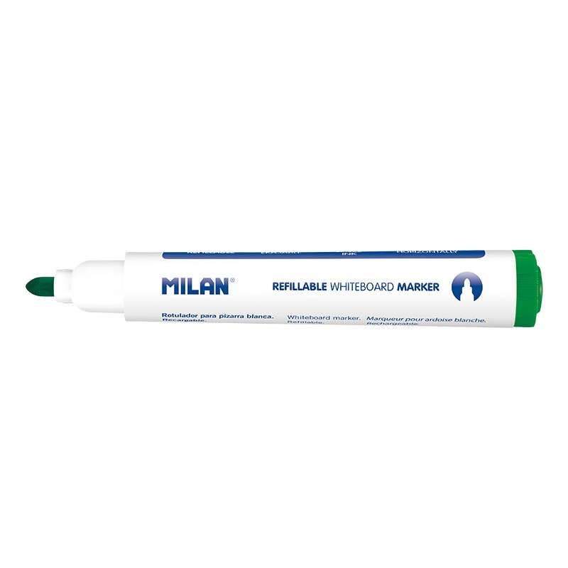 Milan Rotuladores para Pizarra Blanca Recargables - Punta Redonda 5mm - Tinta a base de Alcohol - Borrable en Seco - Color Verde - Cantidad: 12