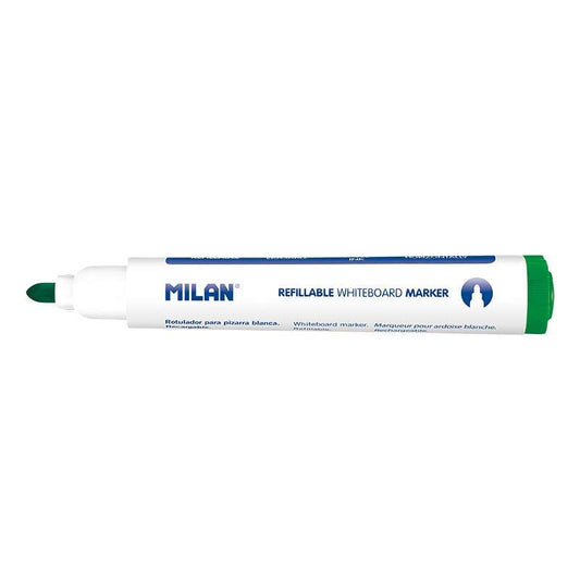Milan Rotuladores para Pizarra Blanca Recargables - Punta Redonda 5mm - Tinta a base de Alcohol - Borrable en Seco - Color Verde - Cantidad: 12
