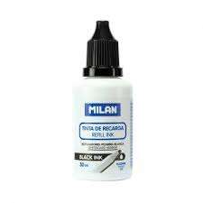 Milan Bote de Tinta para Rotuladores de Pizarra Blanca Recargables - 30ml - Tinta a base de Alcohol - Color Negro - Cantidad: 6