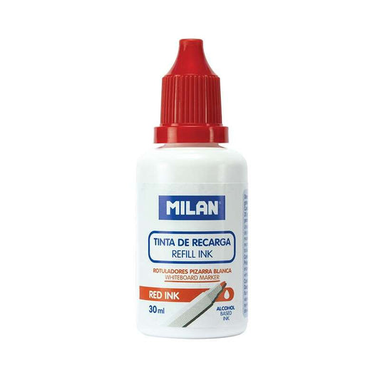 Milan Bote de Tinta para Rotuladores de Pizarra Blanca Recargables - 30ml - Tinta a base de Alcohol - Color Rojo - Cantidad: 6
